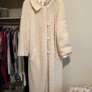 Classic and Beautiful Cream Textured Women's Wool Coat